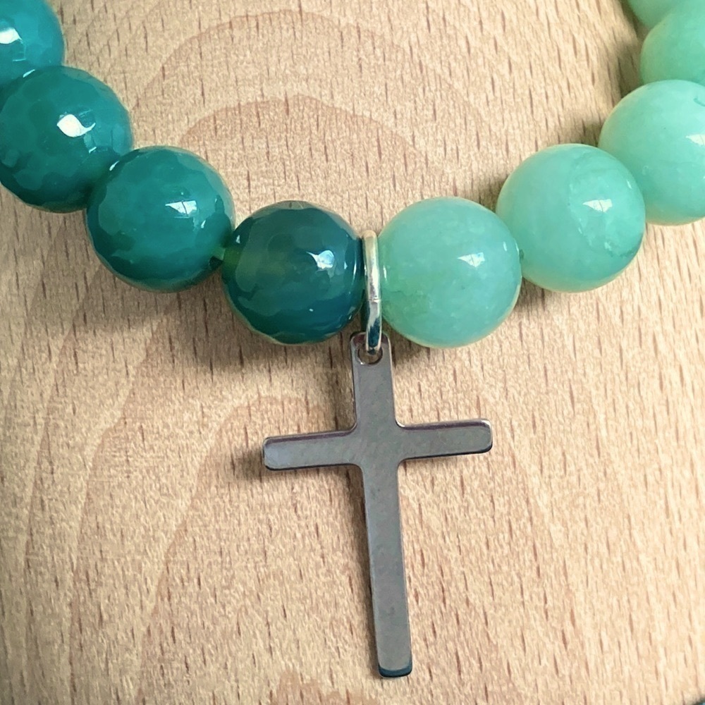 AMAZONITE and Green Agate with Cross Charm - Picture 4 of 10